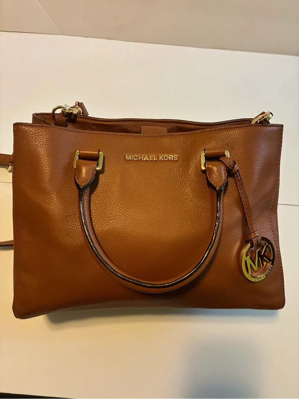Michael Kors Cognac Leather Satchel with Gold Hardware